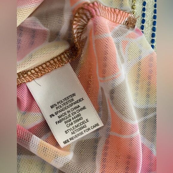 AFRM Zoe Mock Neck Mesh Top Pink Sheer Abstract Womens Size S/P - Picture 8 of 12